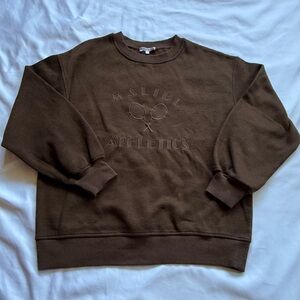 Chocolate Brown Crew Neck Sweater with Ribbed Cuffs Malibu Athletics Sz small